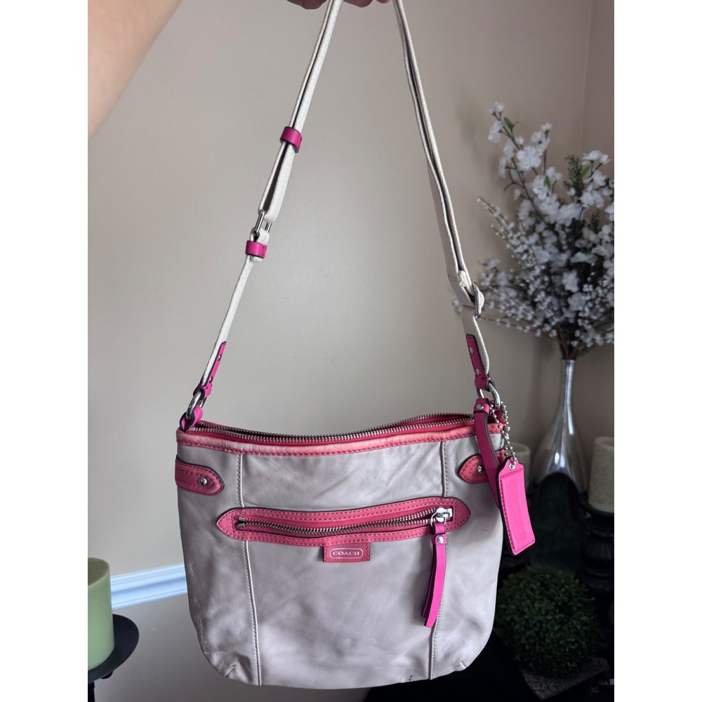 Coach F23943 Cream Pink Leather Crossbody Shoulder Bag Handbag